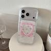 Kawaii Pink Heart Lace Fish Print Glitter Clear Phone Case For iPhone 15 16 17 Pro Max INS Sweet Coquette Style Large Window Sho