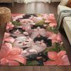 Large Cat-Themed Non-Slip Area Rug - Soft Crystal Velvet, Easy-Care Polyester Carpet with Adorable Kitten & Floral Design for Li