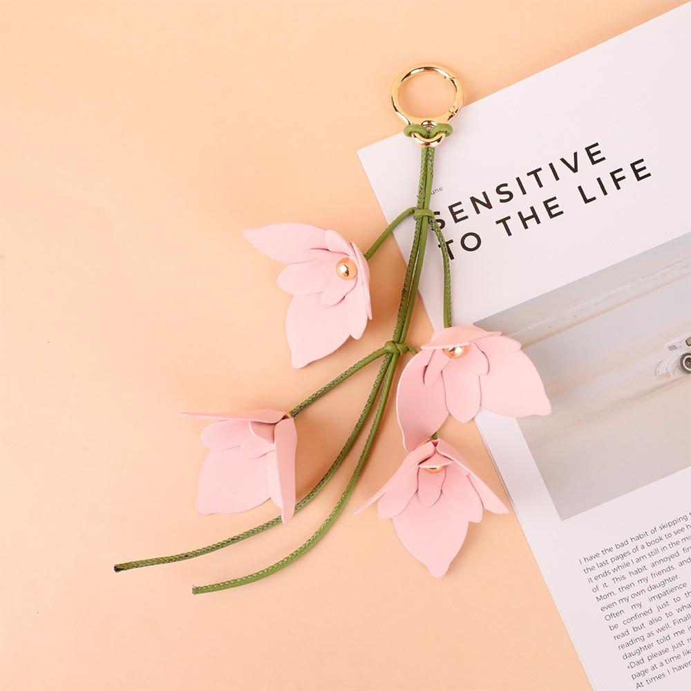 Sakura Pu Leather Flower Pendant Pink Bag Charm Multi-color Pu Flower Keychain  Bag Ornament розовый