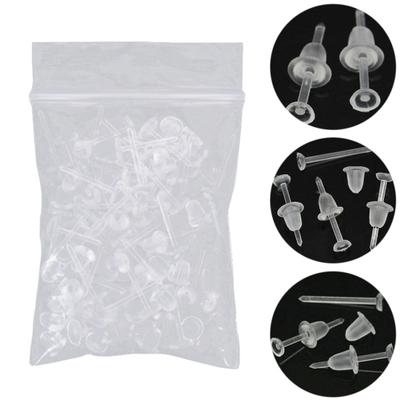 50 Teile/satz Unisex Klar Kunststoff Ohrring Post Ohr Pins Rücken DIY Schmuck Zubehör