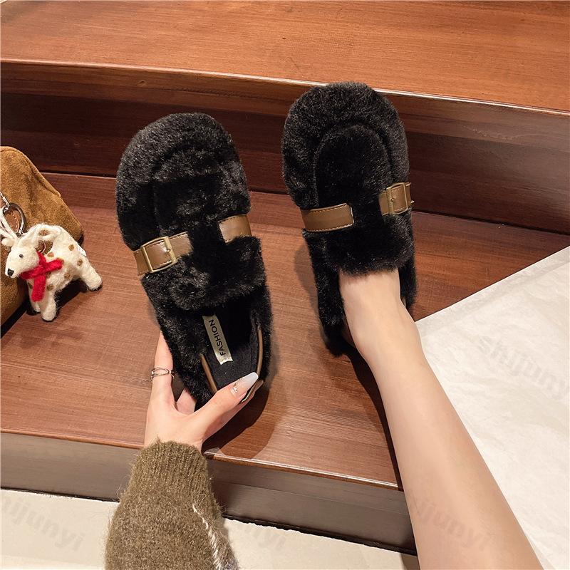 Mode Outdoor Damen Winter Baumwollschuhe 2024 Neu Damen Warme Plüsch Flauschige Pelzige Slipper Damen Slip-On Pelz Flache Schuhe Zapatos De Mujer