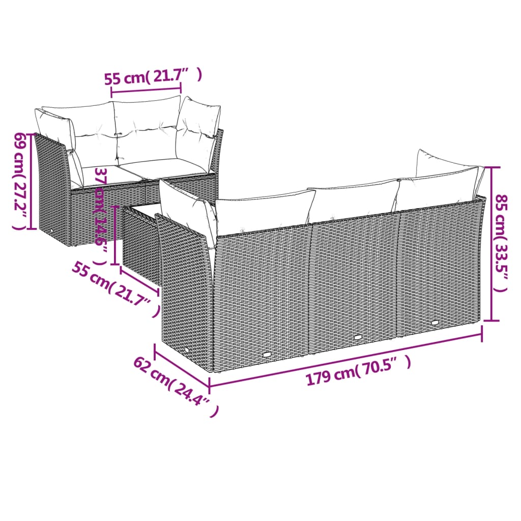 Vidaxl 6-Cz. Garden Furniture Set With Cushions, Grey, Poly Rattan