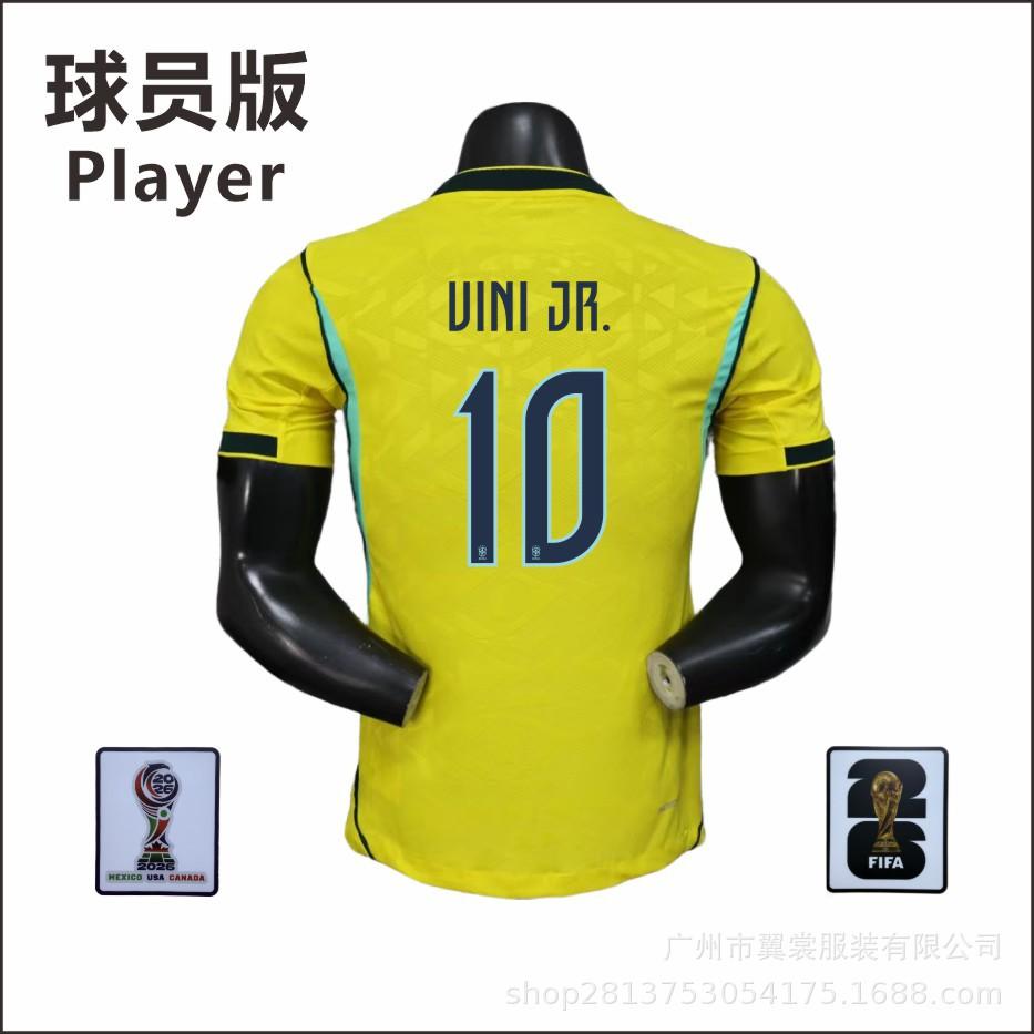 Correct Version 2026 US, Canada and Mexico World Cup Brazil Home and Away Players' Version Jersey 10 Vinicius Single Top