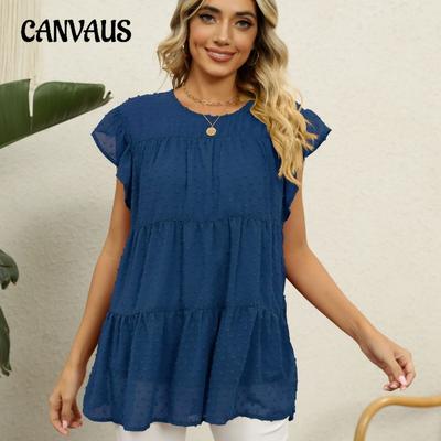 Summer Women's T-shirt Dress Jacquard Loose Casual Comfortable Splicing Fashion Short Sleeve Top