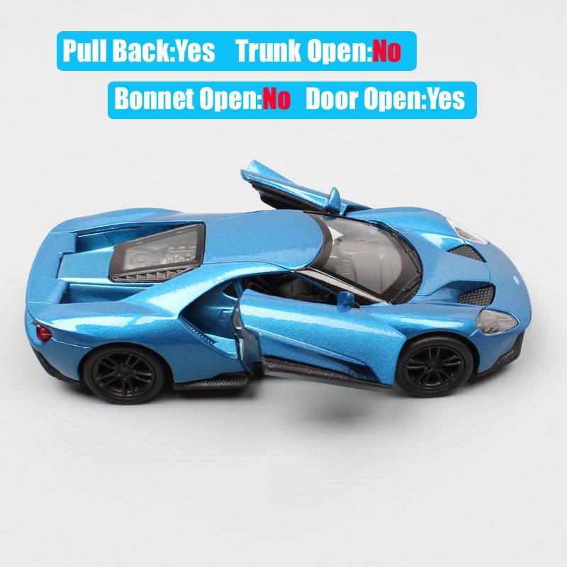 Model auta Ford GT v měřítku 1/36, stahovací autíčko s otevřenými dveřmi pro děti Batole Kluci Dívčí Dárková kolekce