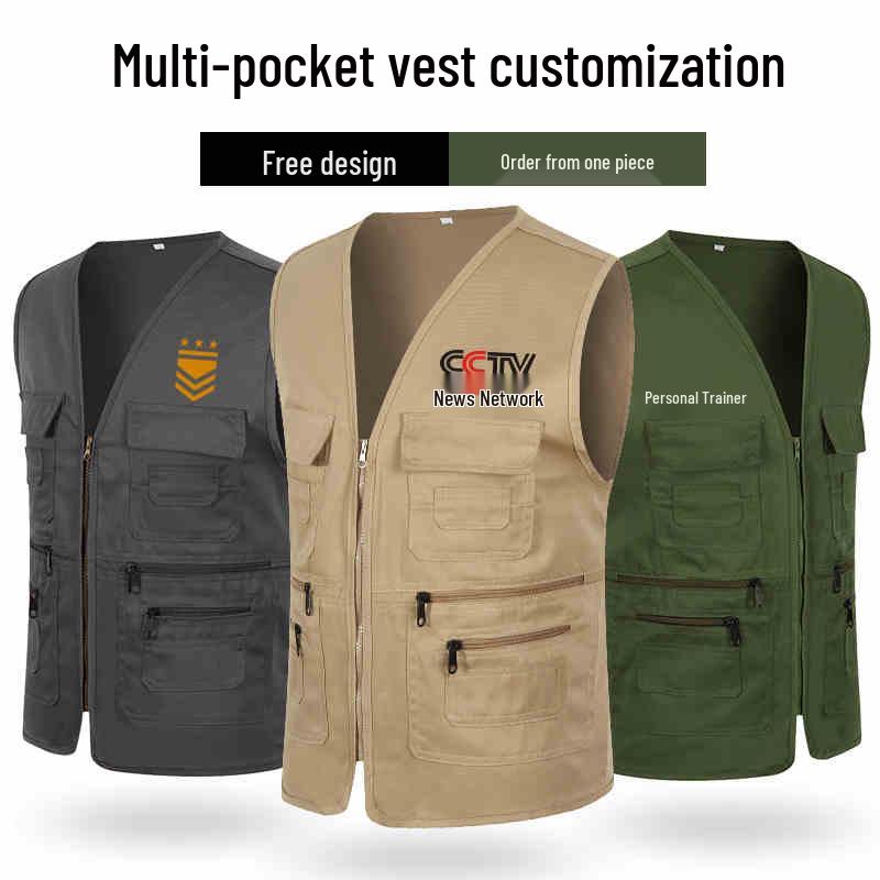 Custom Logo Multi-Pocket Volunteer Vest for Photography and Film Crew.