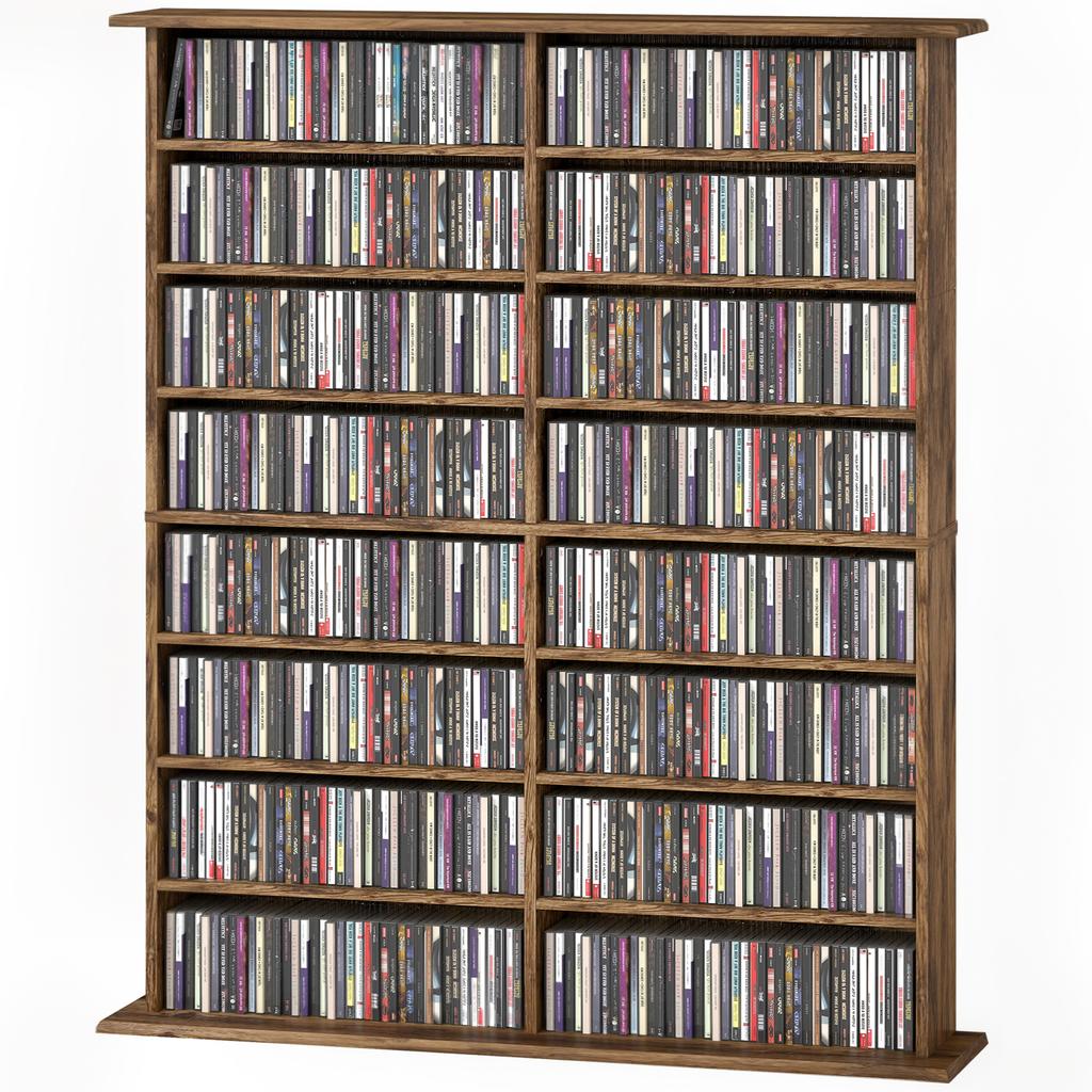 CD/DVD Storage Unit, 16 Compartments, 12 Shelves, 720 CDs, Brown