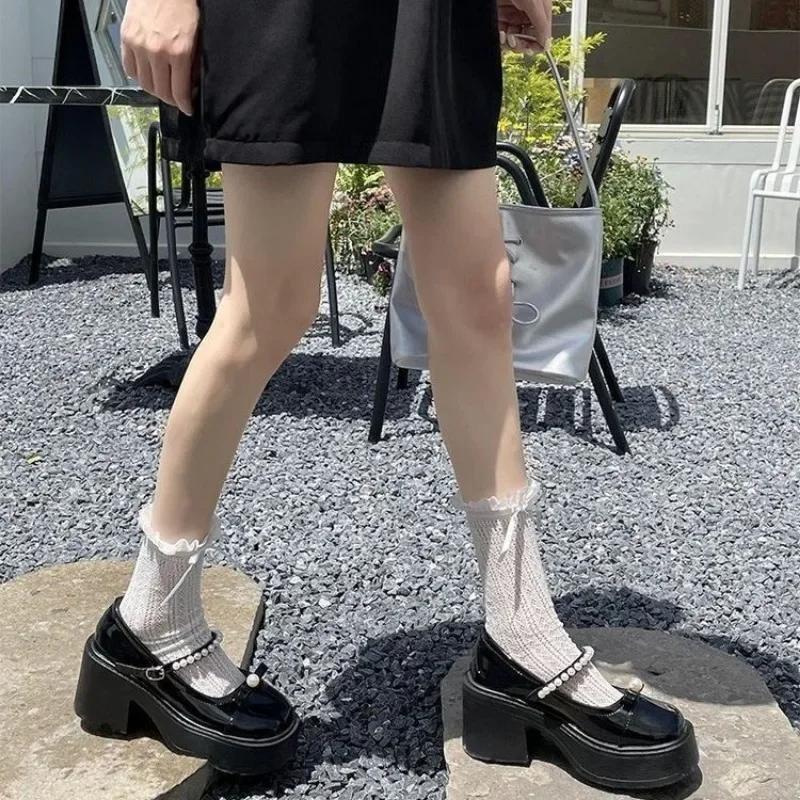 New Sweet Heart Shape Buckle Lolita Shoes Women's Patent Leather Thick Sole Mary Jane Shoes Women's Metal Decorated High Heels