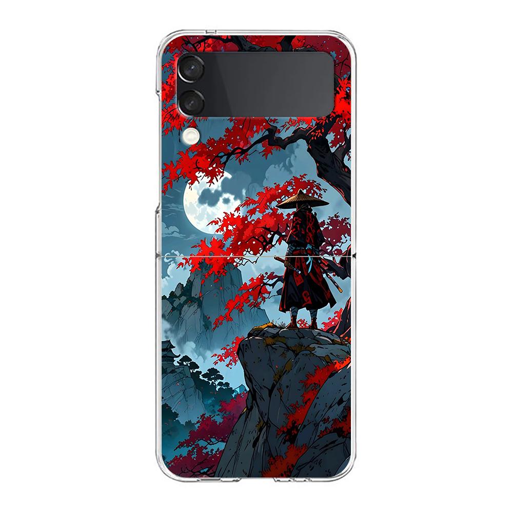 

Japanese Bushido Samurai Phone Case For Samsung Galaxy Z Flip 6 5 4 3 Clear Hard Folding Cover For Samsung Z Flip6 Flip5 Flip4 Galaxy Z Flip 5
