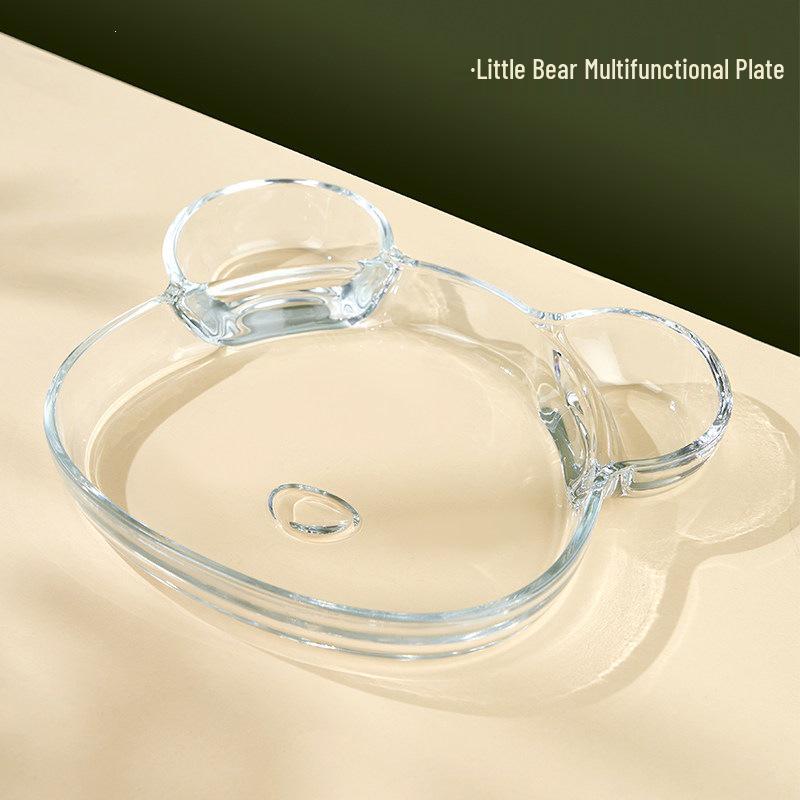 Glass Portion Control Plate with Dipping Dish for Dumplings & Seafood