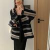 Lazy wind striped medium and long sweater autumn and winter new design sense fringed temperament knitted cardigan loose coat women