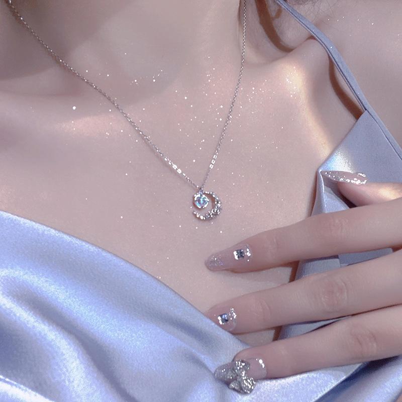 Sparkling Lovely~ Star Moonstone Necklace Women'S Light Luxury Niche Design Sense High Temperament Gift For Girlfriend