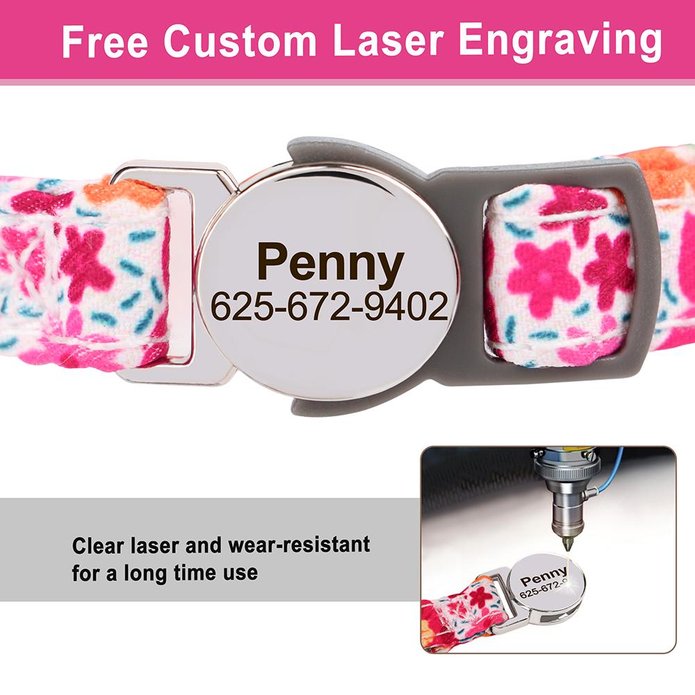 Personalized Printed Cat Collar Adjustable Kitten Puppy Collars With Free Engraved ID Nameplate Bell Anti-lost Cats Collars
