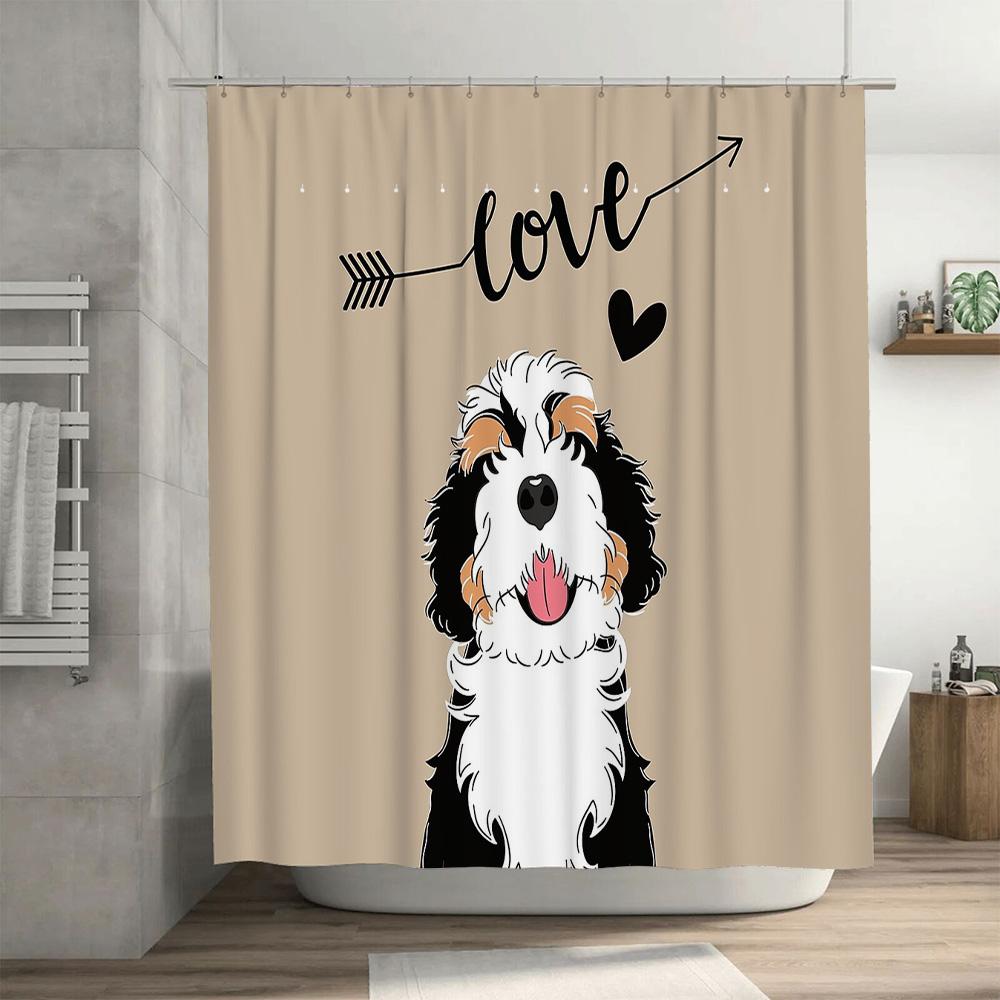 Cute Doodle Dog Shower Curtain Bathroom Decor Golden Retriever Puppy Washroom Fabric Waterproof Home Decor