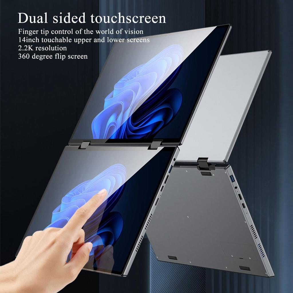 Sxhlseller 14-tommers bærbar PC 360° Flip Dobbel berøringsskjerm 2,2K Ultra HD - 5000mAh 16G 256G Business Laptop Virtuelt berøringstastatur for Windows (US Plugg)