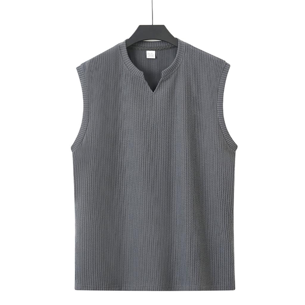Men Summer Knit Vertical Stripes Slim Fit V Neck Fitness Sports Sleeveless Vest