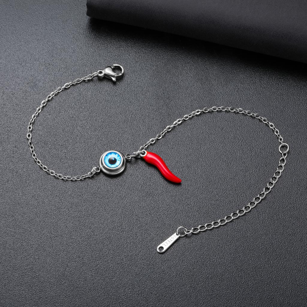 LIKGREAT Stainless Steel Evil Eye Charm Bracelet Steel Gold Color Fashion Lucky Eye Bracelet for Women Men Chili Bracelet