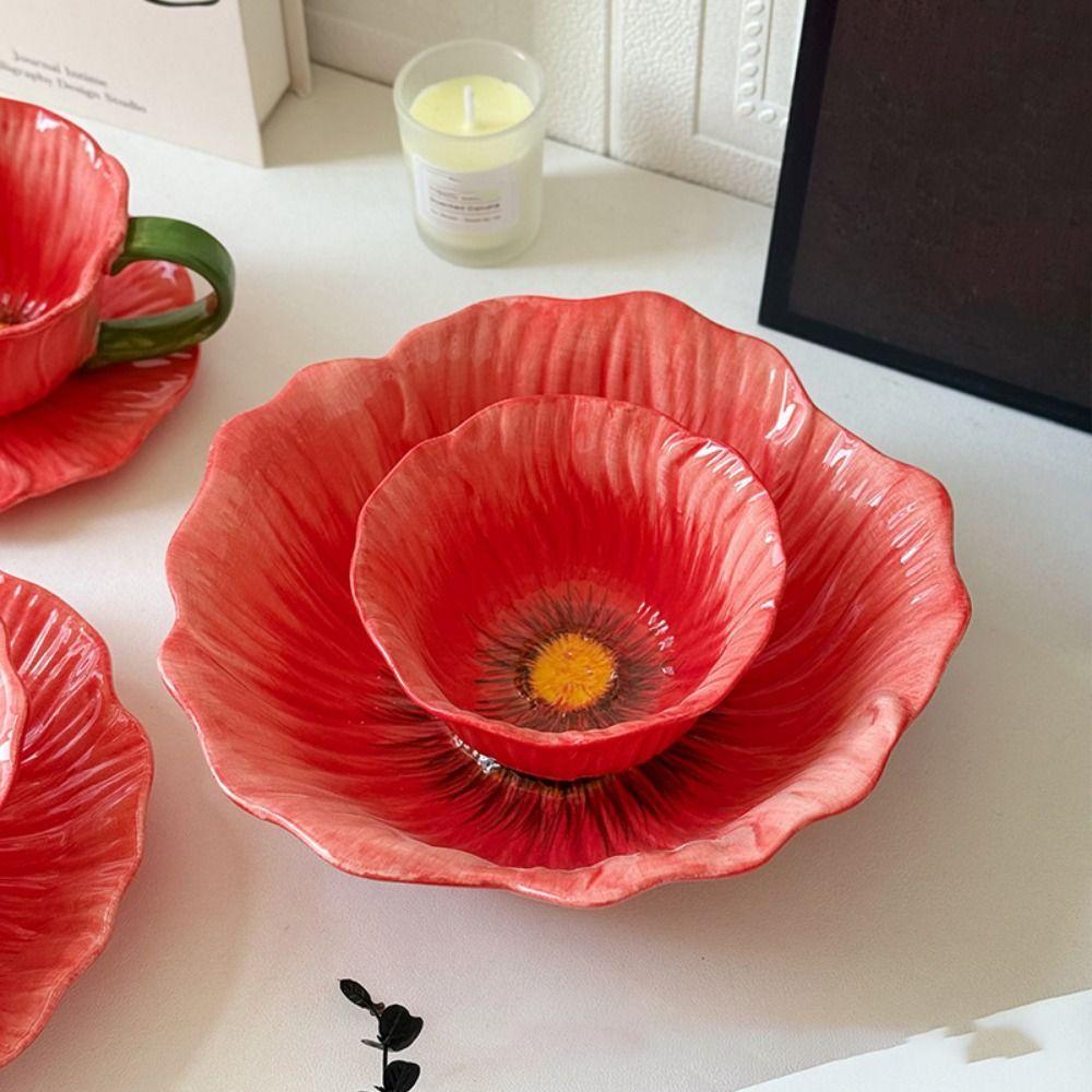 American Style Dining Plates Light Luxury Decorative Bowl Ceramic Flower Plate  Western Food