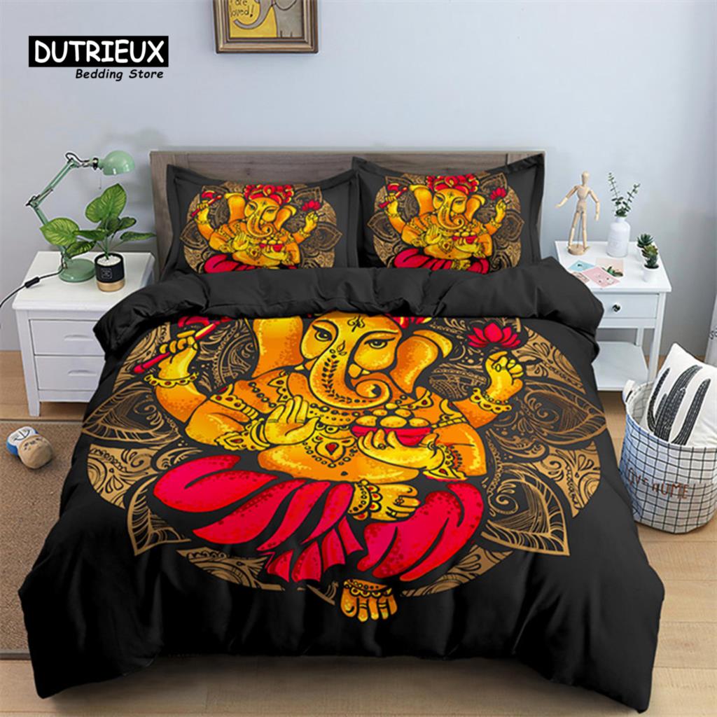 

Пододеяльник с изображением индийского Ганеши, богемный комплект постельного белья с изображением слона, микрофибра, мандала, одеяло, полный комплект для детей, подростков и взрослых EU single(135x200cm)