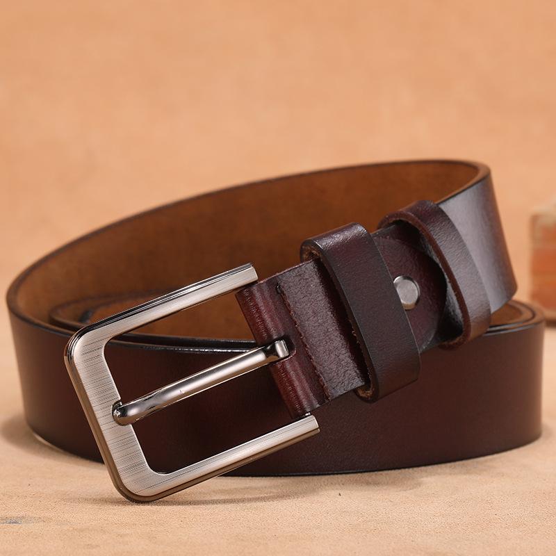 Men's Genuine Leather Casual Belt with Pin Buckle - Full Cowhide Waistband
