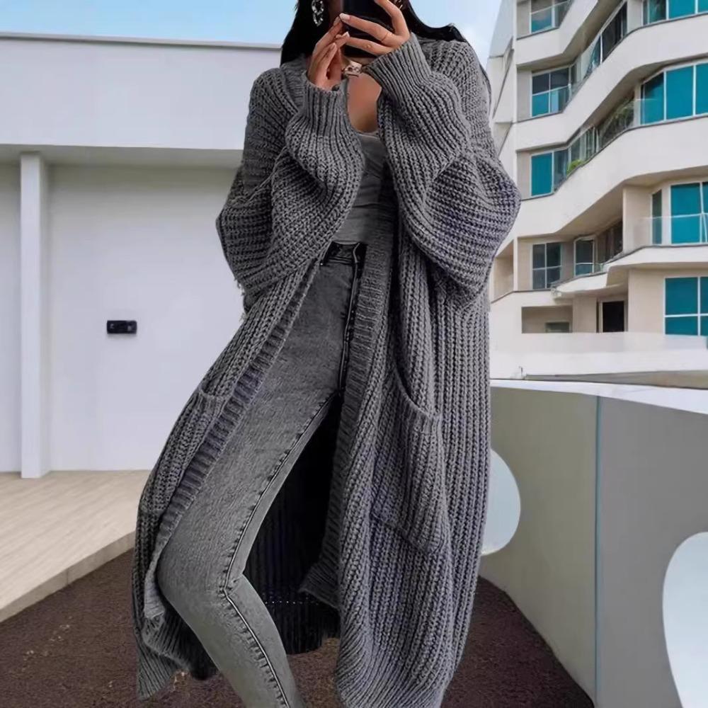 Mid-Length Lazy Style Casual Knit Cardigan Women Spring Autumn Winter Loose Versatile Long Sleeve Sweater Coat