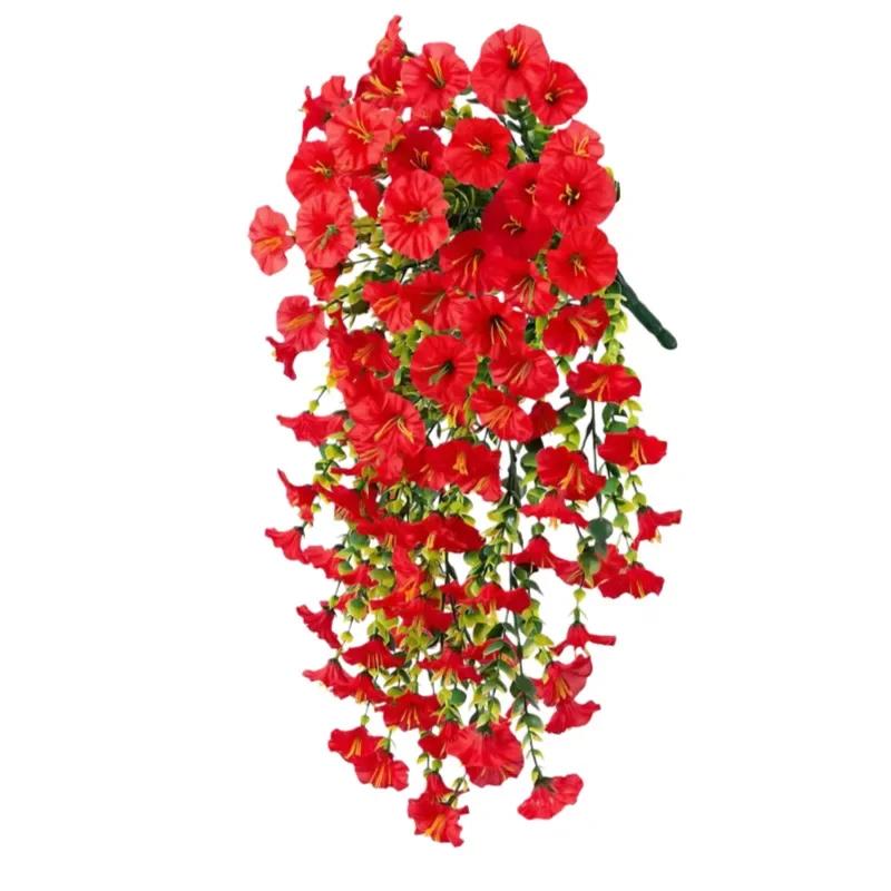 2pcs 75cm White Artificial Morning Glory Wall Hanging Faux Violet Plants Hanging Flowers Vines for Home Garden Wedding Decor