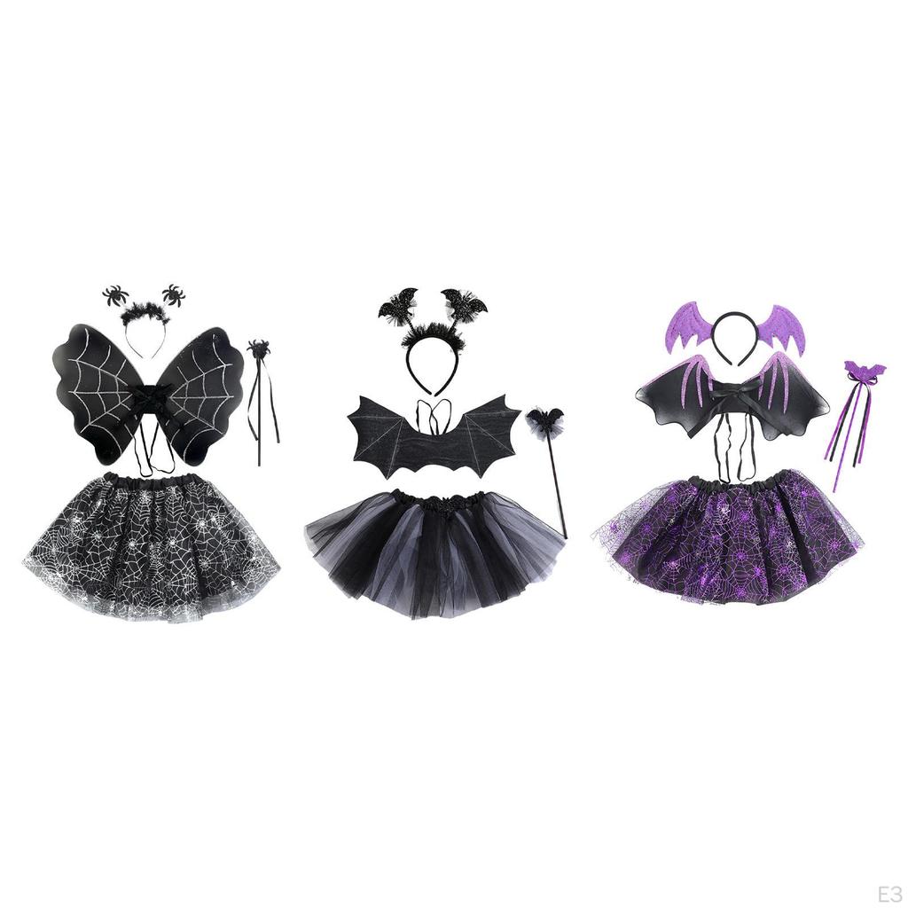 Halloween Costume Set Headband Fancy Dress Suit with Staff Tutu Skirt and Wing Nightclub Party
