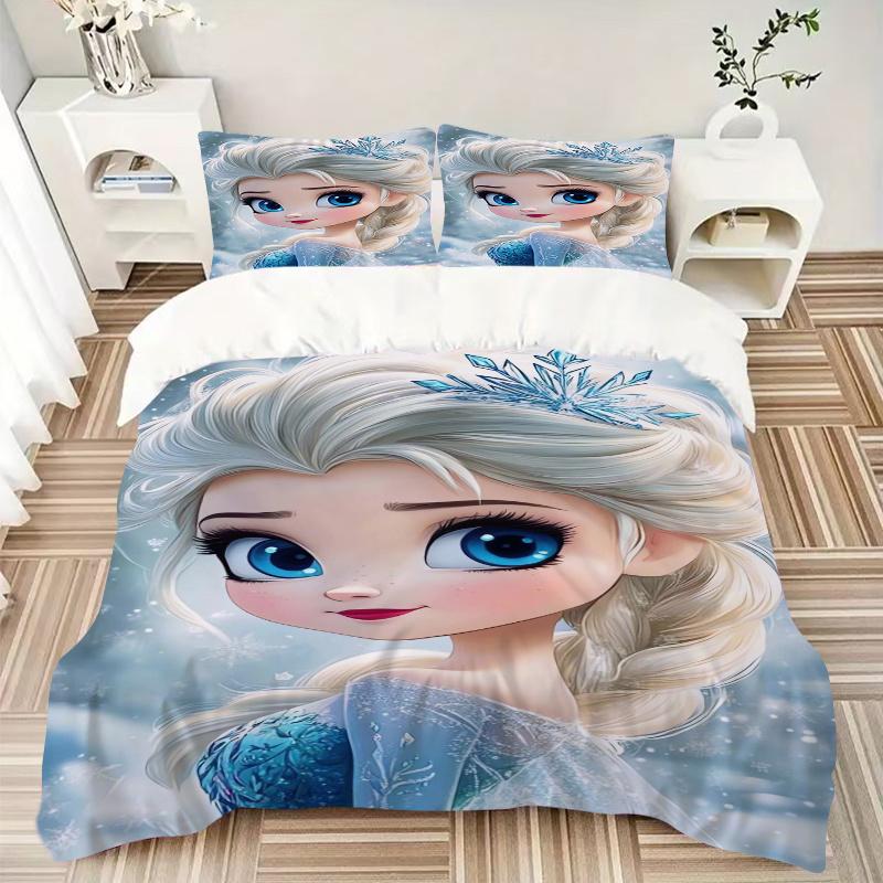 3pcs Elsa Frozen Snowflake Bedding Set, Including 1 Quilt Cover and 2 Pillow Shams, Without Filling, Soft and Comfortable Home Bedroom Fabric, Fa