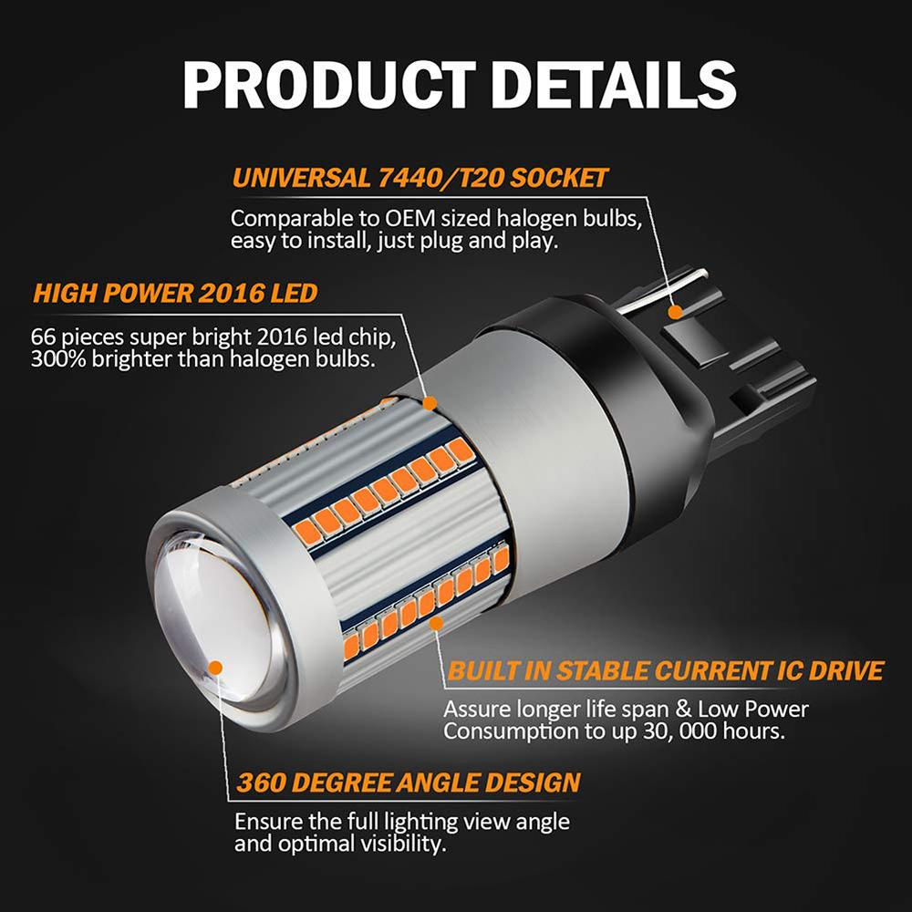 Supber Bright 66SMD 7507 PY21W BAU15S 1156 P21W BA15S T20 7440 WY21W LED Bulb Amber Yellow Turn Signal Light Canbus Error Free