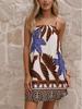 European and American Casual Holiday Sexy Women's Linen Print Spaghetti Strap Dress