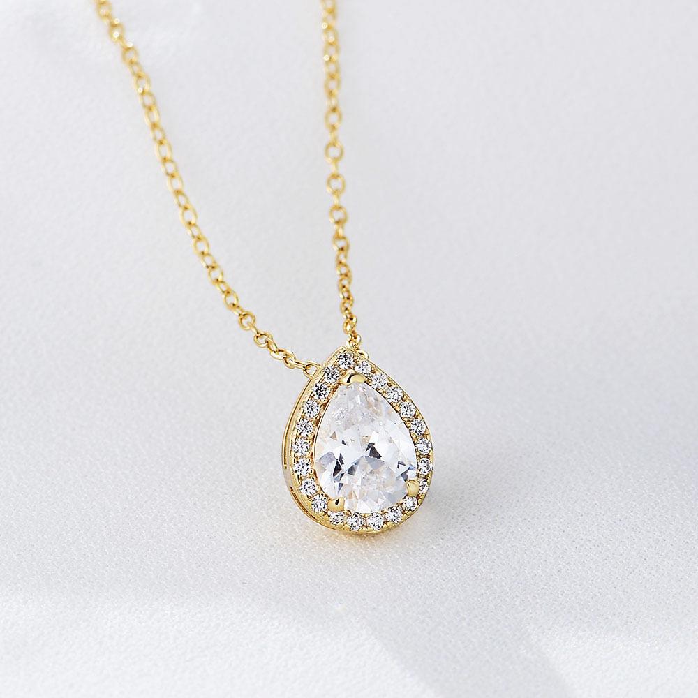 Fashion Jewelry Necklaces 925 Sterling Silver Diamond Necklace Water Drop Zircon Pendant Gold Plated Necklaces Women