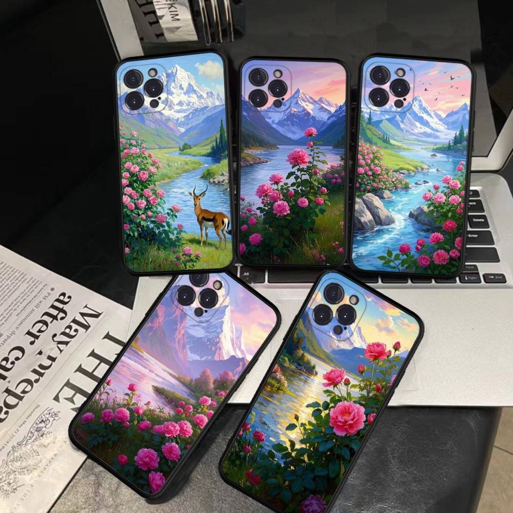 Elegant Peony Flower Phone Case For iPhone 16 15 14 13 12 Mini 11 Pro XS Max X XR SE 6 7 8 Plus Soft Silicone Cover