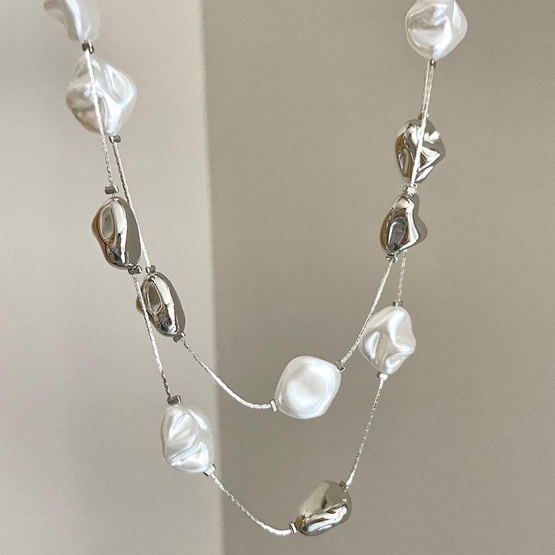 Двухслойное irregular жемчужное колье-подвеска – Французский ретро-дворцовый стиль.