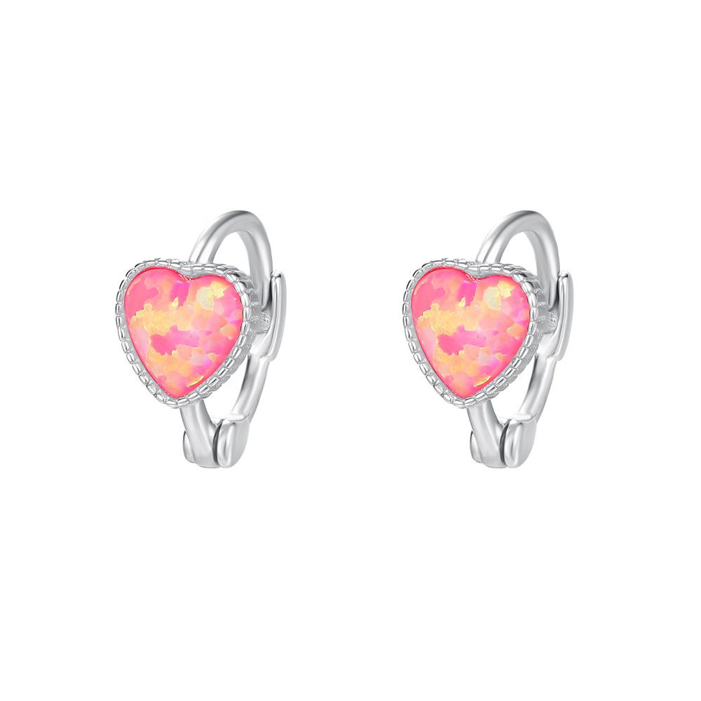 Fashionable Exquisite Heart Simulate Opal Earrings 925 Sterling Silver Jewelry for Women Hypoallergenic Gift