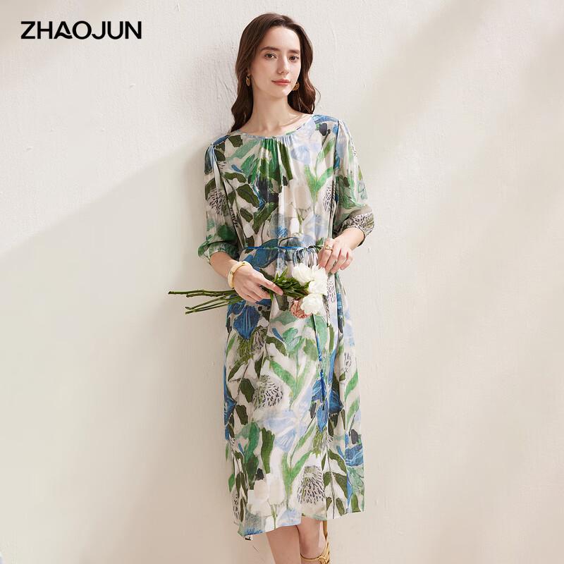 Women s Floral Print Silk Midi Dress L