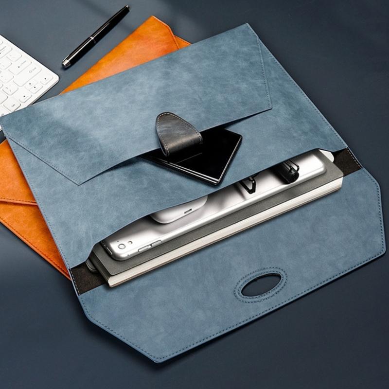 Handheld File Folder Leather Folder Document Storage Bag Leather Laptop Sleeve Leather Buckle Lock for Office Travel