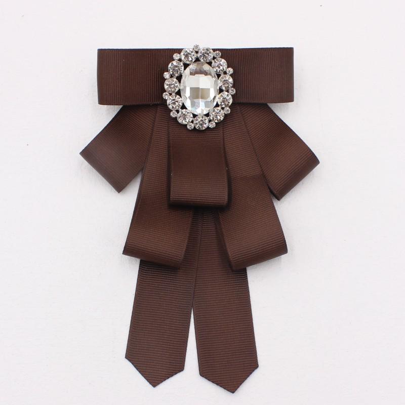 European & American Style Rhinestone Bow Tie Brooch for Shirt Collars - Black Thread Fabric Flower Accessory (TS272)