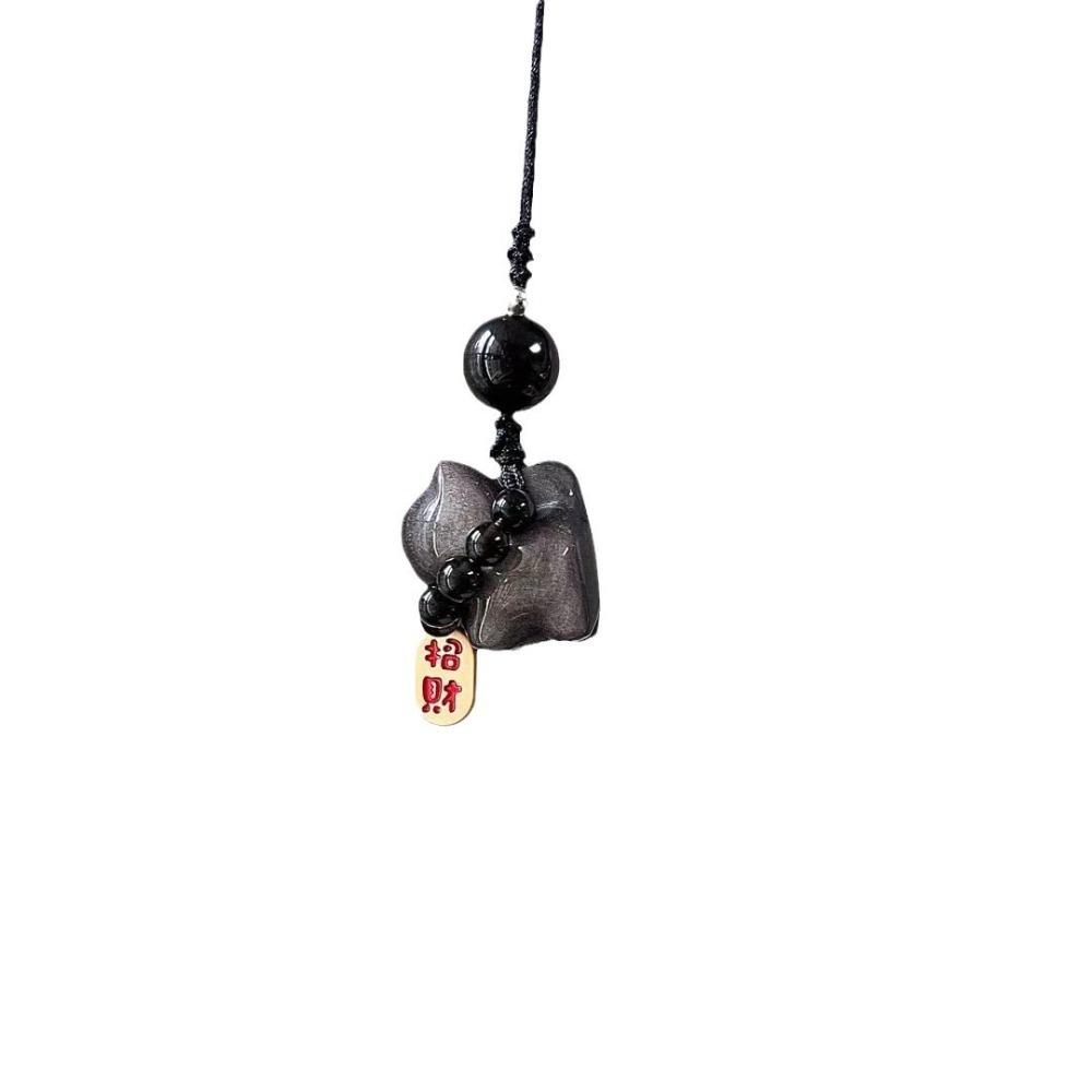 Bag Charms Lucky Cat Keychain Silver Obsidian Cat Car Key Ring Braid Rope Pendant  Couple