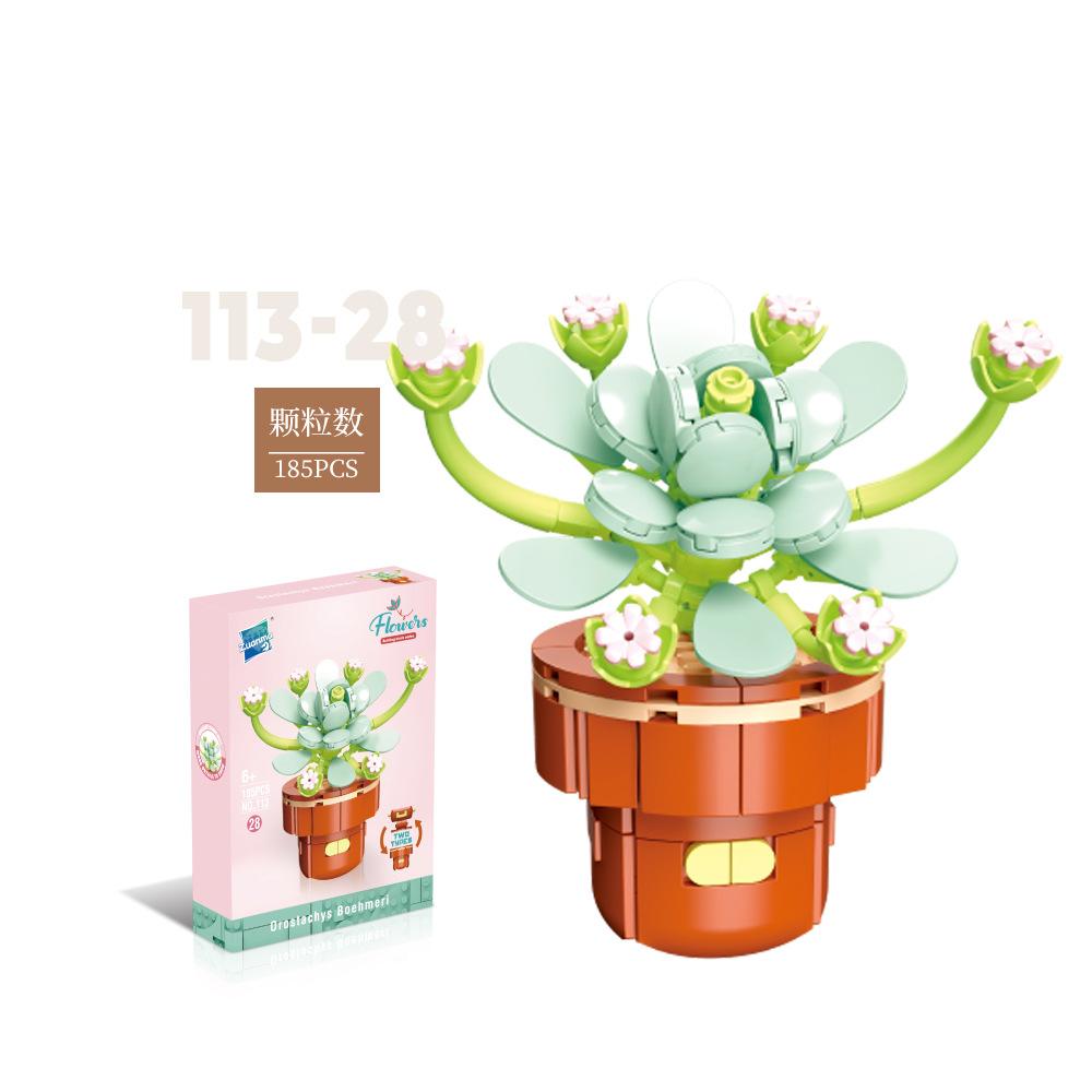 Flower Potted Plant Succulents Building Blocks Ornaments Models Home Decoration Flower Bouquet MOC Bricks Assembly Toy Kids Gift