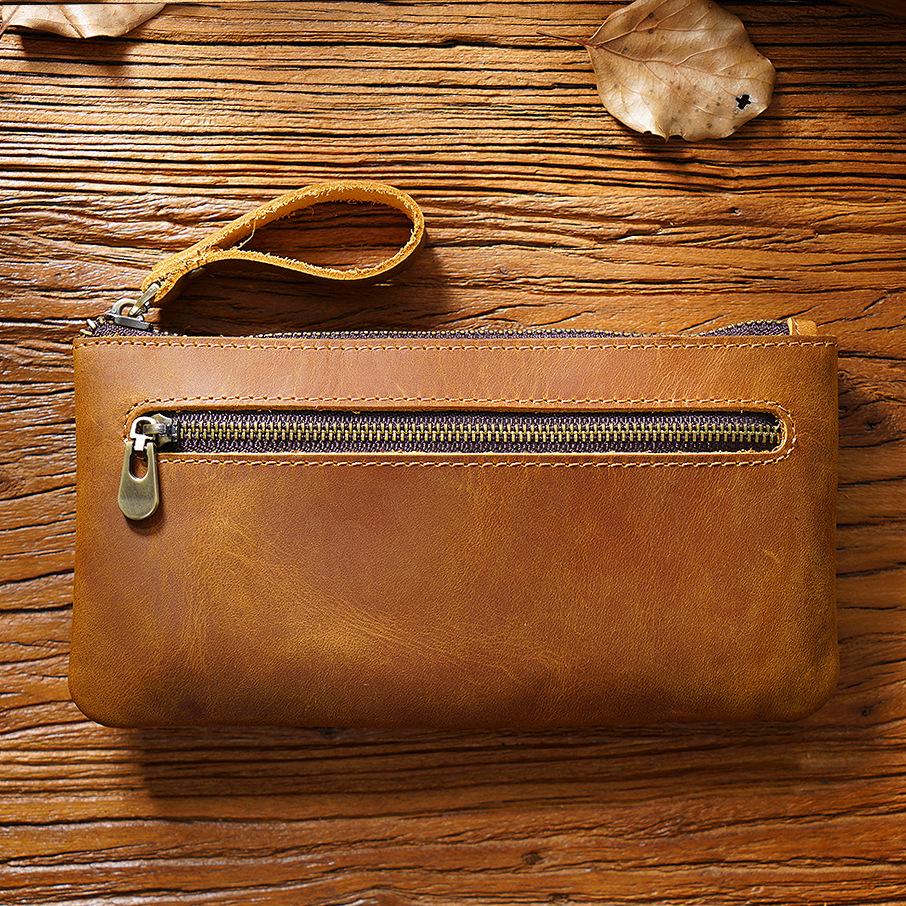 2026 Retro Crazy Horse Leather Zipper Pencil Case Creative Portable Simple Hand Grab Storage Bag Large Capacity Pencil Case New Product