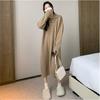 Medium and long pullover knitted top for women's autumn and winter new loose temperament lapel sweater skirt