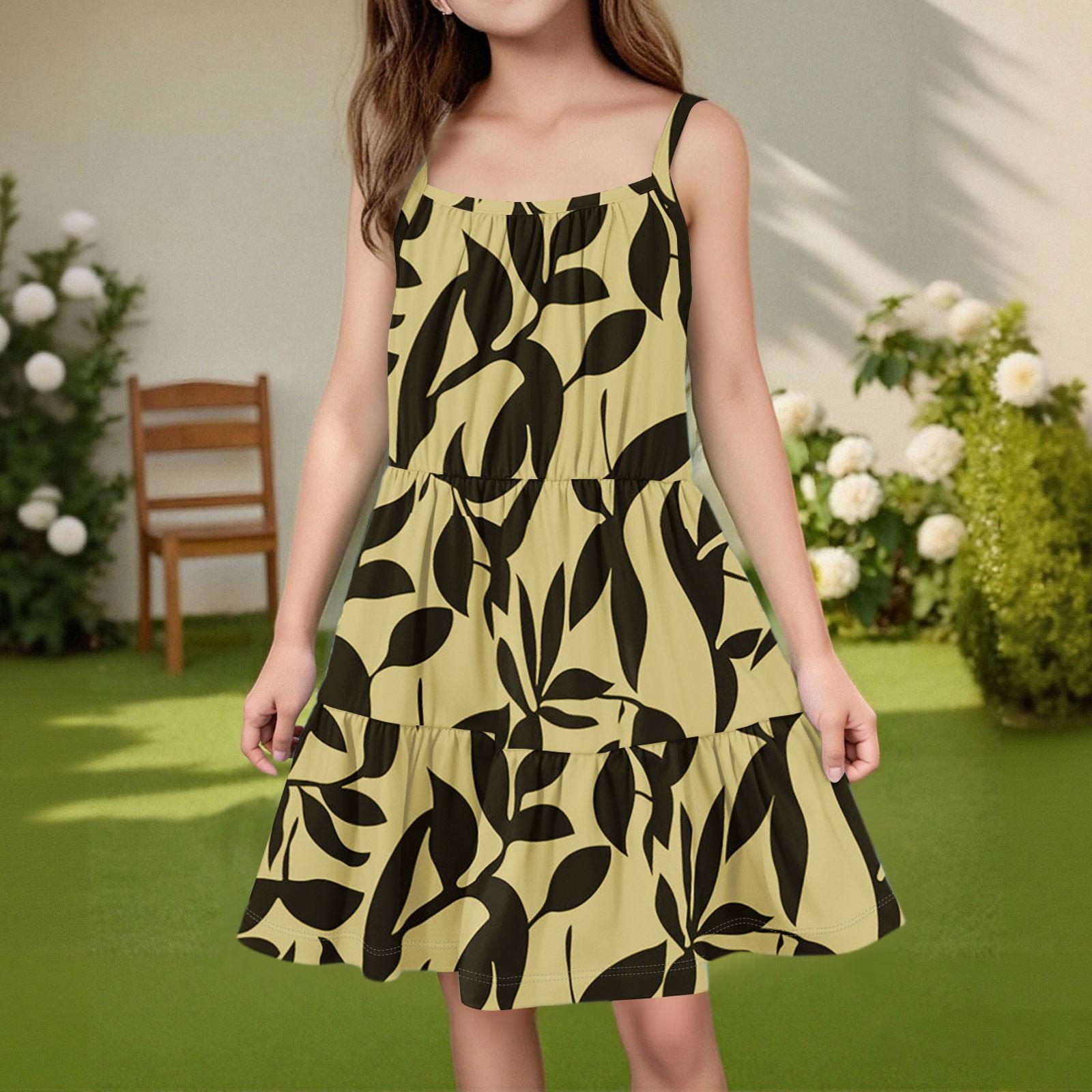 

Детское летнее повседневное модное платье без рукавов с круглым вырезом 160 жёлтый