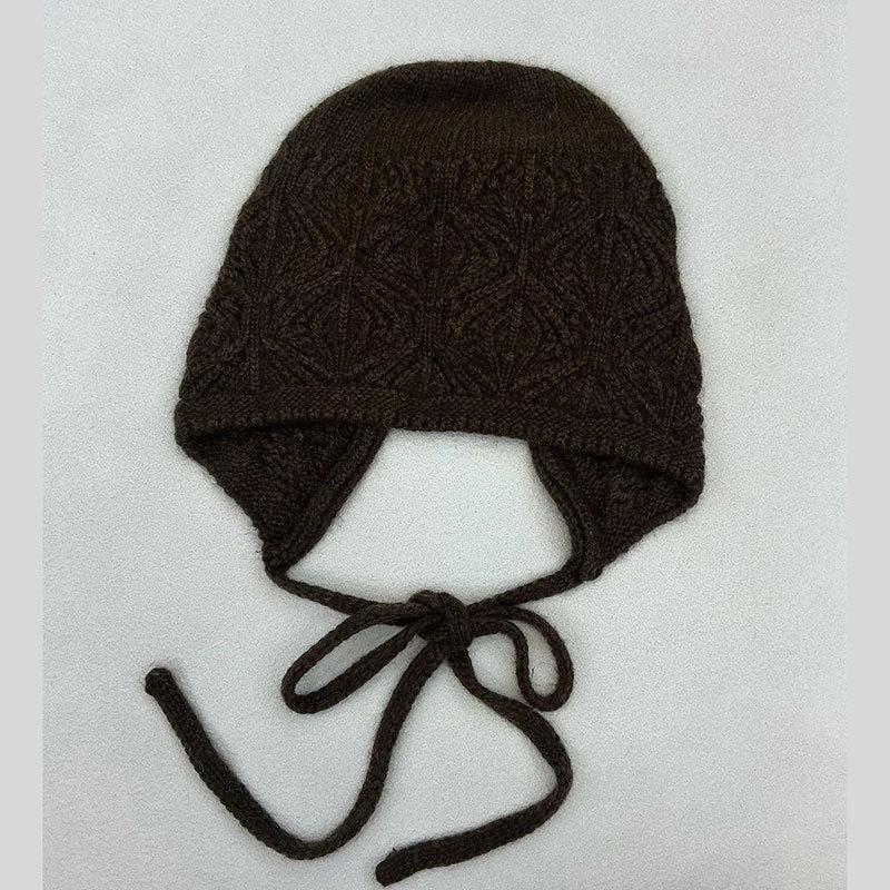 Autumn and winter twist knitted pullover hat literary post-split strap retro crochet wool hat warm rabbit fur blend hat