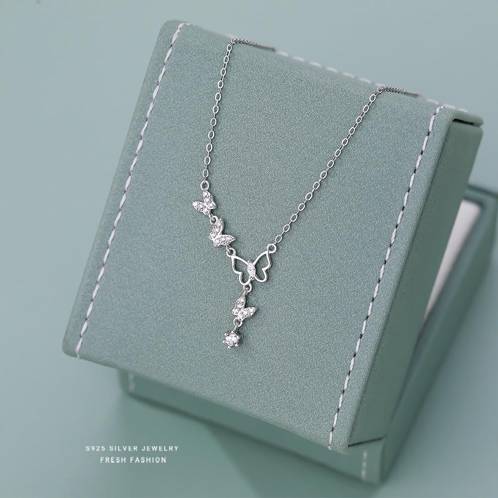 

Mori Fairy Wind Butterfly Necklace Female S925 Sterling Silver Light Luxury Niche High Sense Versatile Fringed Collarbone Chain Sweet 925 Silver