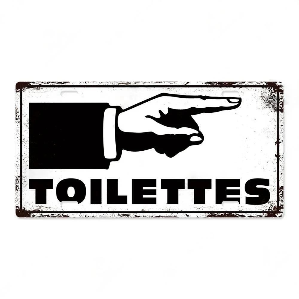 High Definition Metal Tin Sign Vintage Toilet Restroom License Plate Style Signs Set Retro Wall Art Decor for Home Bar Garage Ba