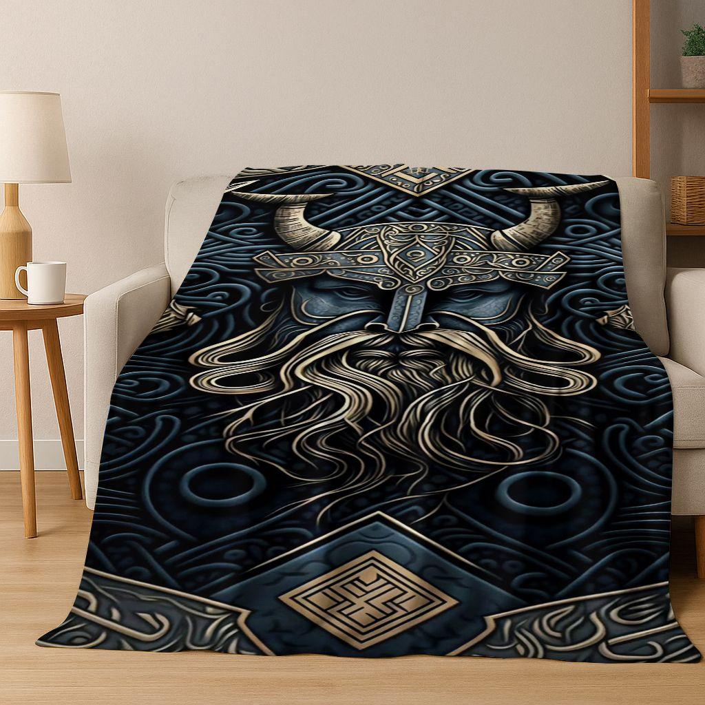 Nordic Viking Warrior Symbol Valhalla Valknut Rune Flannel Blanket,Cozy Soft Throw Blanket for Home Bedroom Bed Sofa Cover Gift