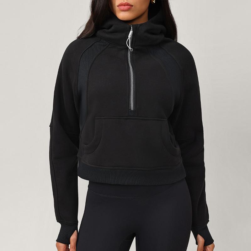 

Женская толстовка с капюшоном на флисовой подкладке - Теплый повседневный топ на молнии до середины для осени и зимы L