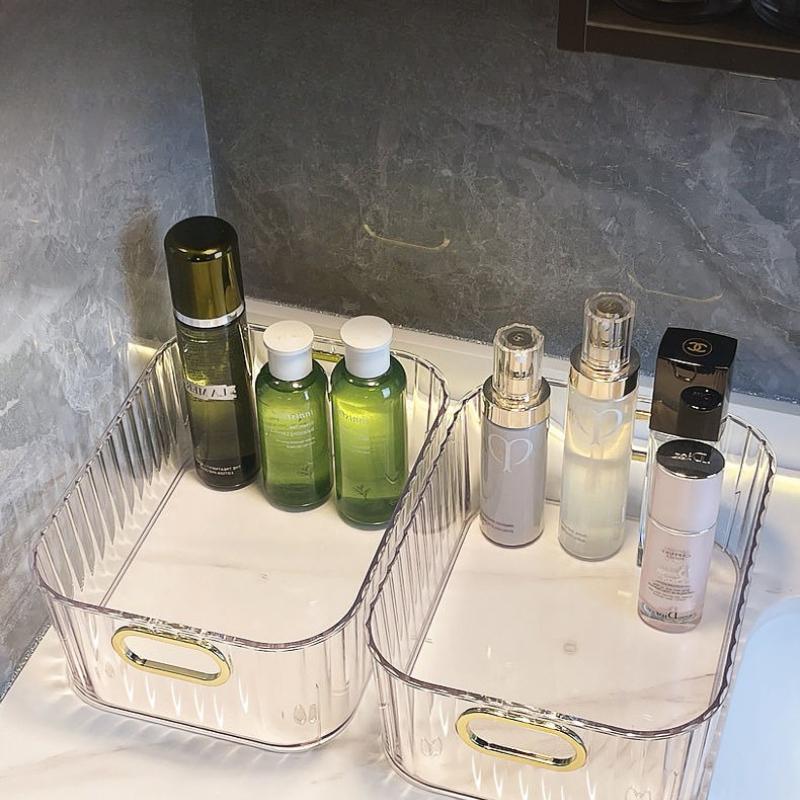 

2PCS Light Luxury Desktop Organizer PET Acrylic Makeup Storage Box Clothes Sundries Snack Coffee Table Storage Basket