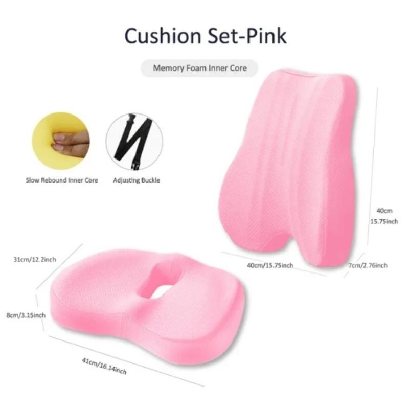 Memory Foam Seat Cushion Waist Back Support Pillow Set Orthopedic Ergonomic Coccyx Relief Hip Lumbar Pad for Office Chair Car