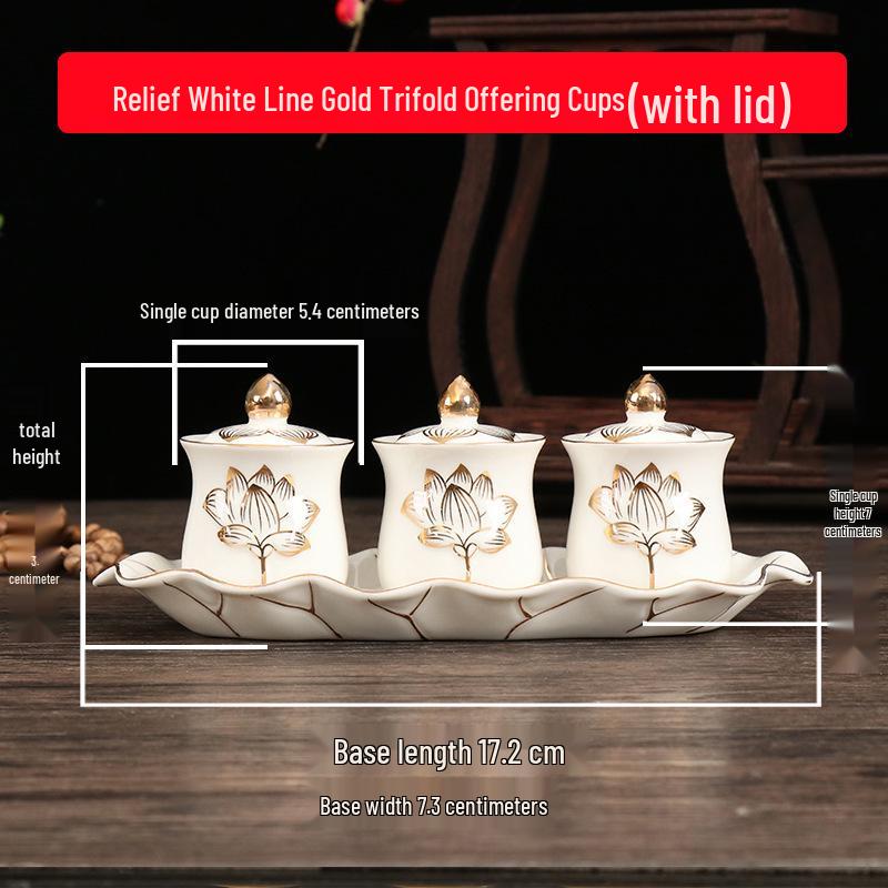 Coppa per Acqua per Altare Buddista in Ceramica di Loto con Mantra della Grande Compassione - Tazza per Offerte a Guanyin